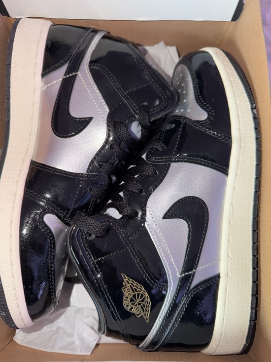 Nike Other - Nike Air Jordan 1 Mid Black & Metallic Silver Patent Sneakers youth size 6